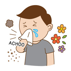Man was sneeze runny nose allergies, illustration cartoon on white background