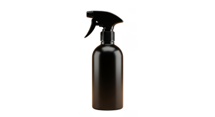 Gleaming black spray bottle isolated on black