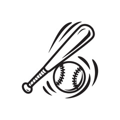 Baseball Bat and Ball in Motion Line Art Illustration