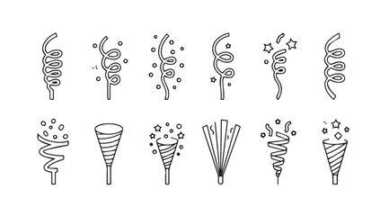 Collection of hand drawn party poppers and streamers silhouette