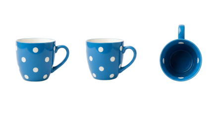 Blue Polka Dot Mugs Tea Cup Collection Coffee Mug Breakfast Drinkware Kitchenware Modern Style on transparent background