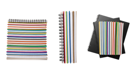 Stacks of Colorful Notebooks on Black School Supplies Education Notes Learning Back to School on transparent background