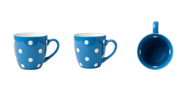 Blue Polka Dot Mugs Tea Cup Collection Coffee Mug Breakfast Drinkware Kitchenware Modern Style on transparent background