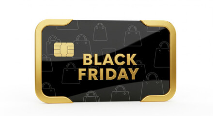 Front View Black Friday Credit Card with Shopping Bag Pattern Isolated on White