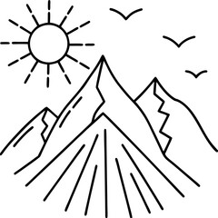 Sacred Mountain with Sun Rays line art  Vector