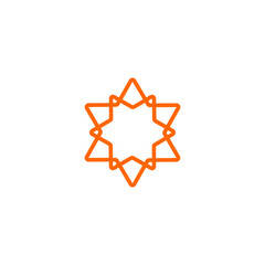 Orange geometric star design with interlocking triangles and a hexagonal center, isolated on a white background.
