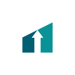 Fototapeta premium Teal geometric shape with a white arrow pointing upwards, suggesting growth, progress, or direction.