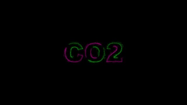 C O2 text with a swirling green and pink neon outline on a black background carbon dioxide green neon
