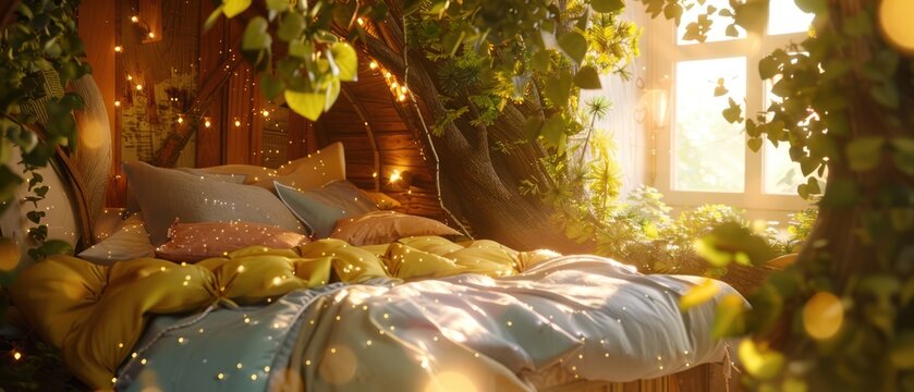 Cozy bed canopy forest