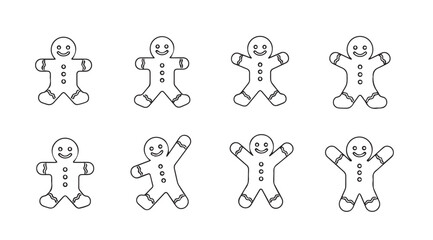 Eight whimsical gingerbread man silhouettes with arms raised in celebration