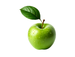 Green apple with leaf isolated on transparent background