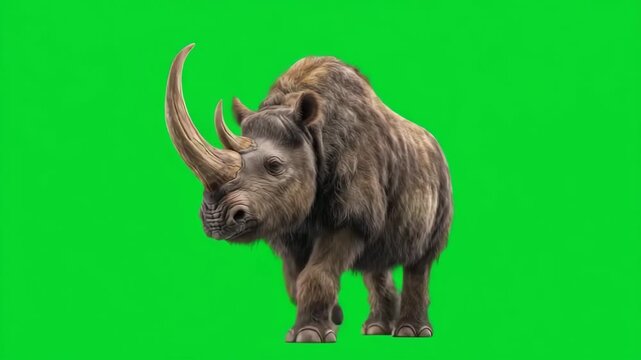 Woolly Rhino on Green Screen Background