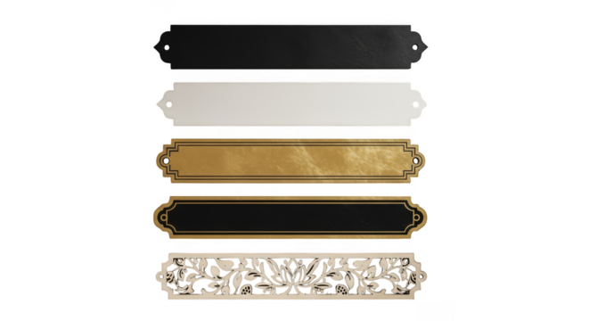 Stacked ornamental plaque collection in black