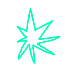 Turquoise star icon doodle illustration for scrapbook. PNG