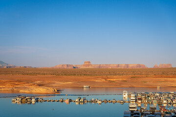 Partial View of Wahweap Marina at Sunset in Page, Arizona, USA