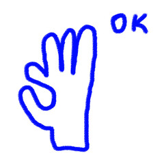 Ok thumbs up hand drawn doodle in navy blue color