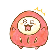 Surprised Daruma Cute Watercolor Illustration / びっくり顔のかわいい水彩だるまイラスト