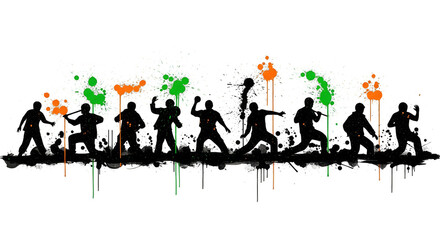 Vibrant Holi festival celebration silhouettes