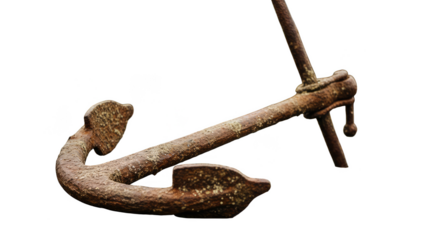 Weathered seafaring anchor shadowed and textured