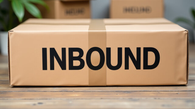 Closeup of inbound label on brown cardboard shipping box