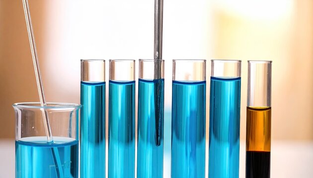 Laboratory Test Tubes Filled with Liquid, Science Experiment.