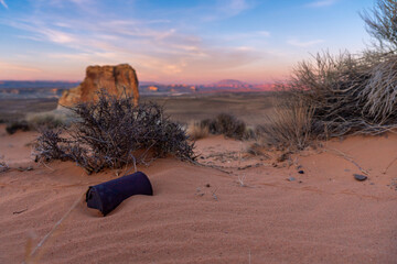 Stud Horse Point at Sunset with Corroded Can in Foreground, Page, Arizona