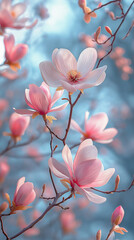 Magnolia blossom in pink bloom during spring, showcasing nature's beauty and delicate petals
