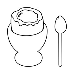 Soft egg in Egg cup Healthy Breakfast Linear Sticker Icon Pictogram Minimalistic Design element idea