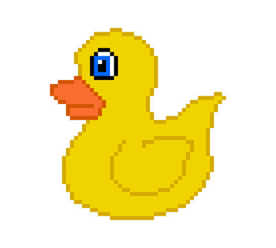 Pixel art of a yellow duckling toy on a white background - vector
