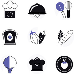 Charming culinary collection nine vector icons for food and cooking professional use illustration