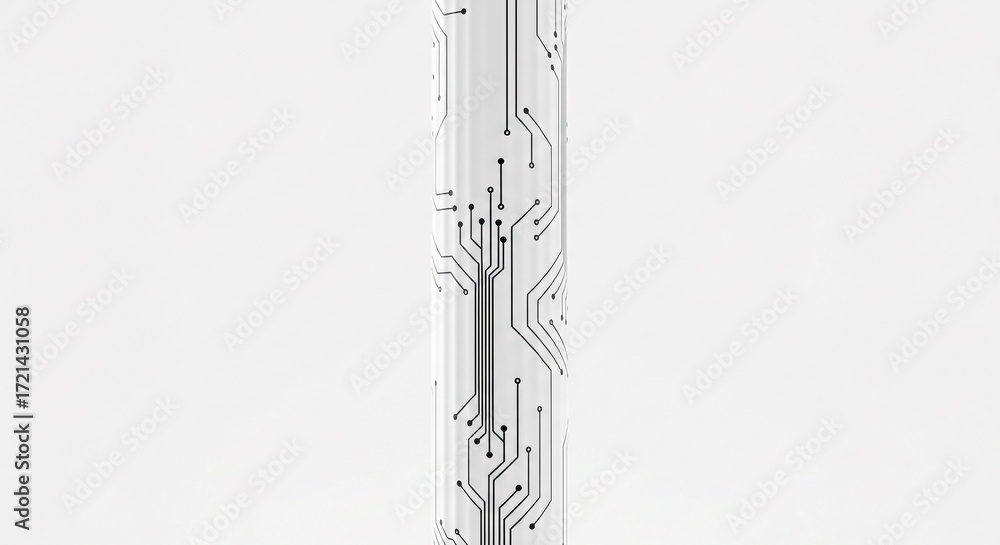 Poster close up abstract view of a vertical circuit board with intricate electronic components and pathways
