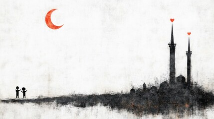 Childlike Hand-Drawn Doodle Hearts for Eid Greetings