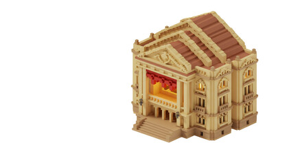 Beige Voxel Opera House 3D Model Render