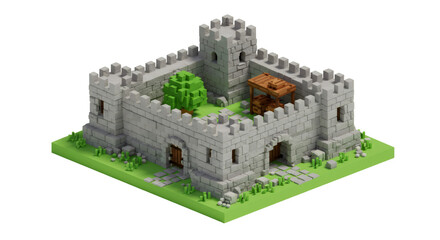 Low Poly Stone Castle Courtyard 3D Render