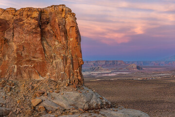 Panoramic View of the unknow Stud Horse Point at Sunset with Colorful Sky in Page, Arizona, USA