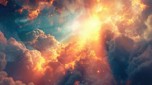 Clouds with sunlight passing through, often used in backgrounds or as a mood setter