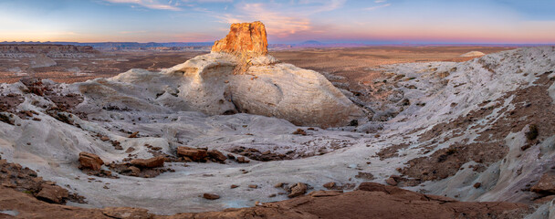 Panoramic View of the unknow Stud Horse Point at Sunset with Colorful Sky in Page, Arizona, USA