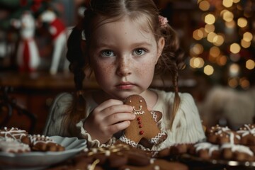 Girl with festive gingerbread cookie