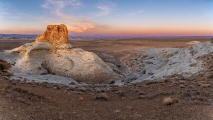 Panoramic View of the unknow Stud Horse Point at Sunset with Colorful Sky in Page, Arizona, USA