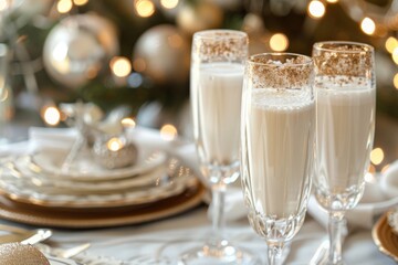 Elegant Eggnog Served in Champagne Flutes
