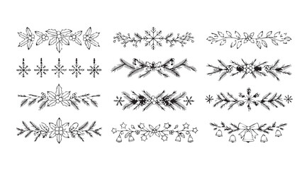 Collection of twelve ornate decorative floral and leafy border designs silhouette