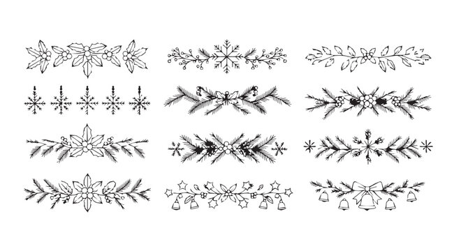 Collection of twelve ornate decorative floral and leafy border designs silhouette