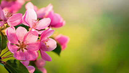Fototapeta premium Pink Flowers On A Green Background