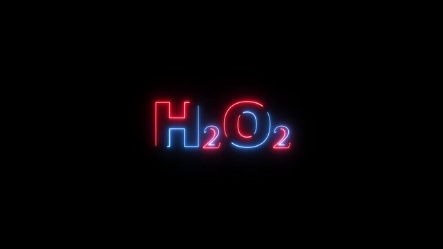 Red and Blue Neon Chemical Formula H2 O2 Hydrogen Peroxide Molecule on Black Background H2O2 science