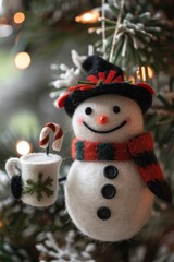 Felt Snowman Ornament with Eggnog Mug