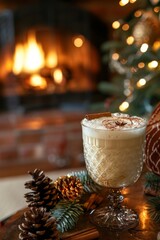 Cozy Fireplace with Egg Nog Glass