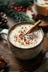 Close-Up of Eggnog with Cinnamon Stirrer