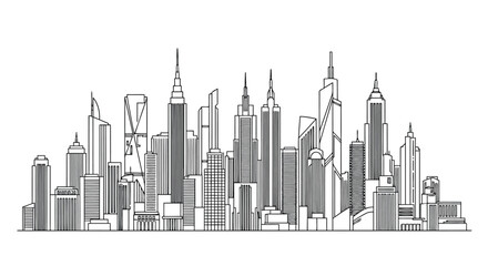 Vector illustration of city skyline in outline style drawing