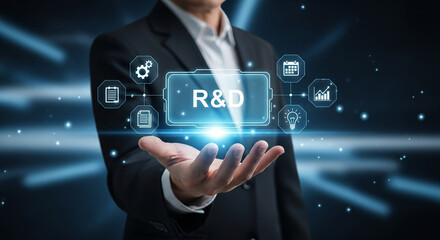 Research and Development Concept Businessman Offering Innovation Planning Strategy Calendar Idea and Management