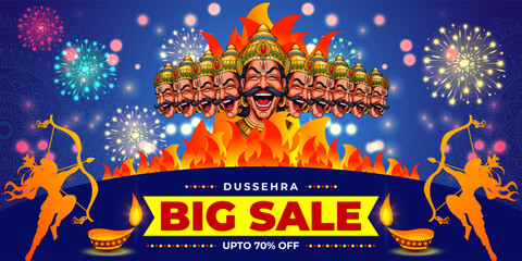 Vector illustration of Happy Dussehra Sale social media feed template